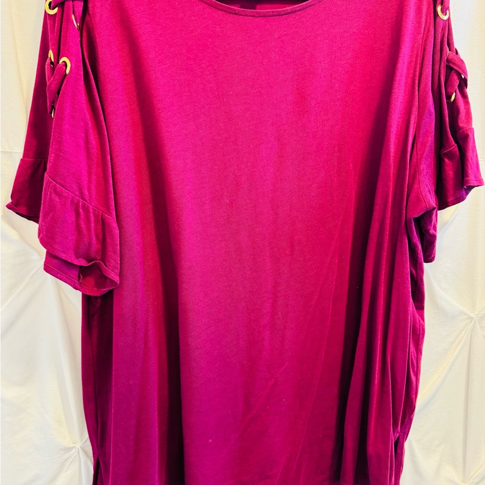 Michael Kors Lace Up Sleeve Top 2X Pink Statement Blouse